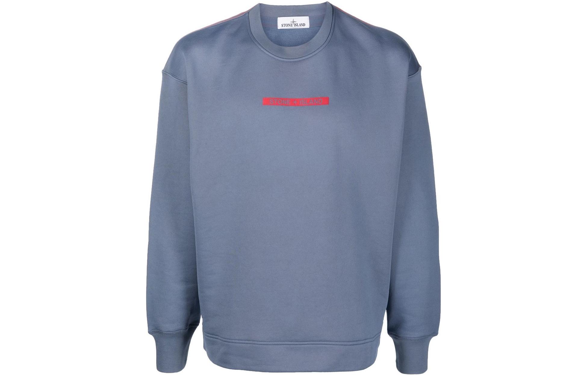 Stone Island Blue Logo Print Crewneck Long Sleeve Sweatshirt 771560535-V0024