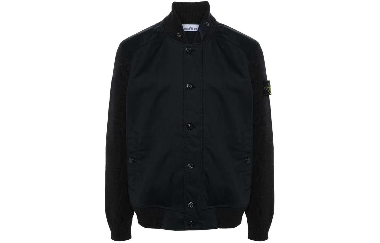 Stone Island Blue Logo Stand Collar Slim Fit Long Sleeve Jacket for Men 801543935-V0020