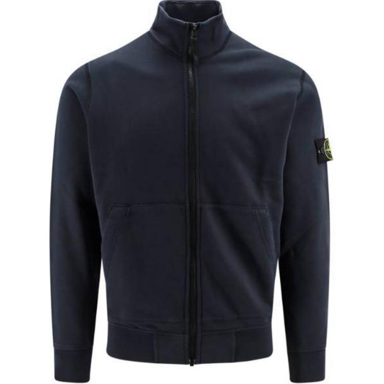 Stone Island Blue Logo Zip-Up Long-Sleeve Jacket 801564351-A0020