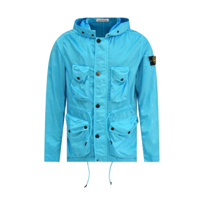 STONE ISLAND Blue Metallic Multi-Pocket Hooded Jacket for Men 741544430-V0042