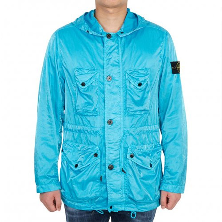 STONE ISLAND Blue Metallic Multi-Pocket Hooded Jacket for Men 741544430-V0042 圖 5