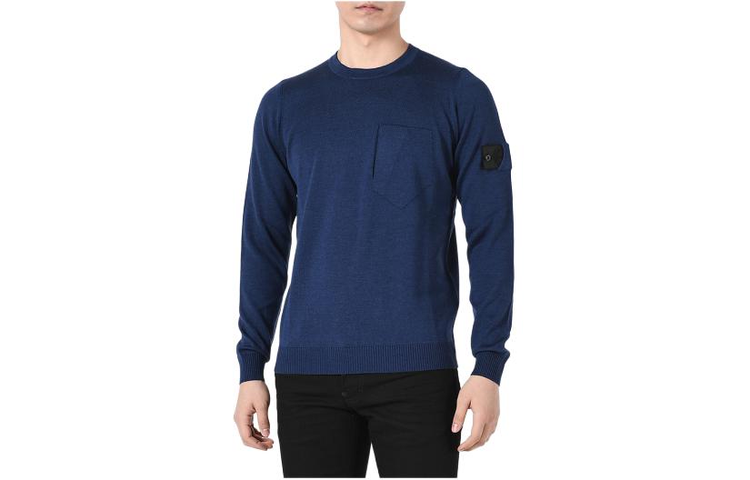 Stone Island Blue Patchwork Slim Fit Crewneck Sweatshirt 7319505A4-V0021