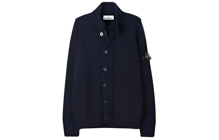 Stone Island Blue Single-Breasted Logo Collar Jacket 7715520A1-V0029