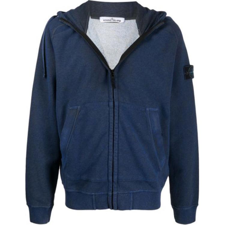 Stone Island Blue Slim Fit Hoodie Full-Zip Jacket 731562190-V2M43