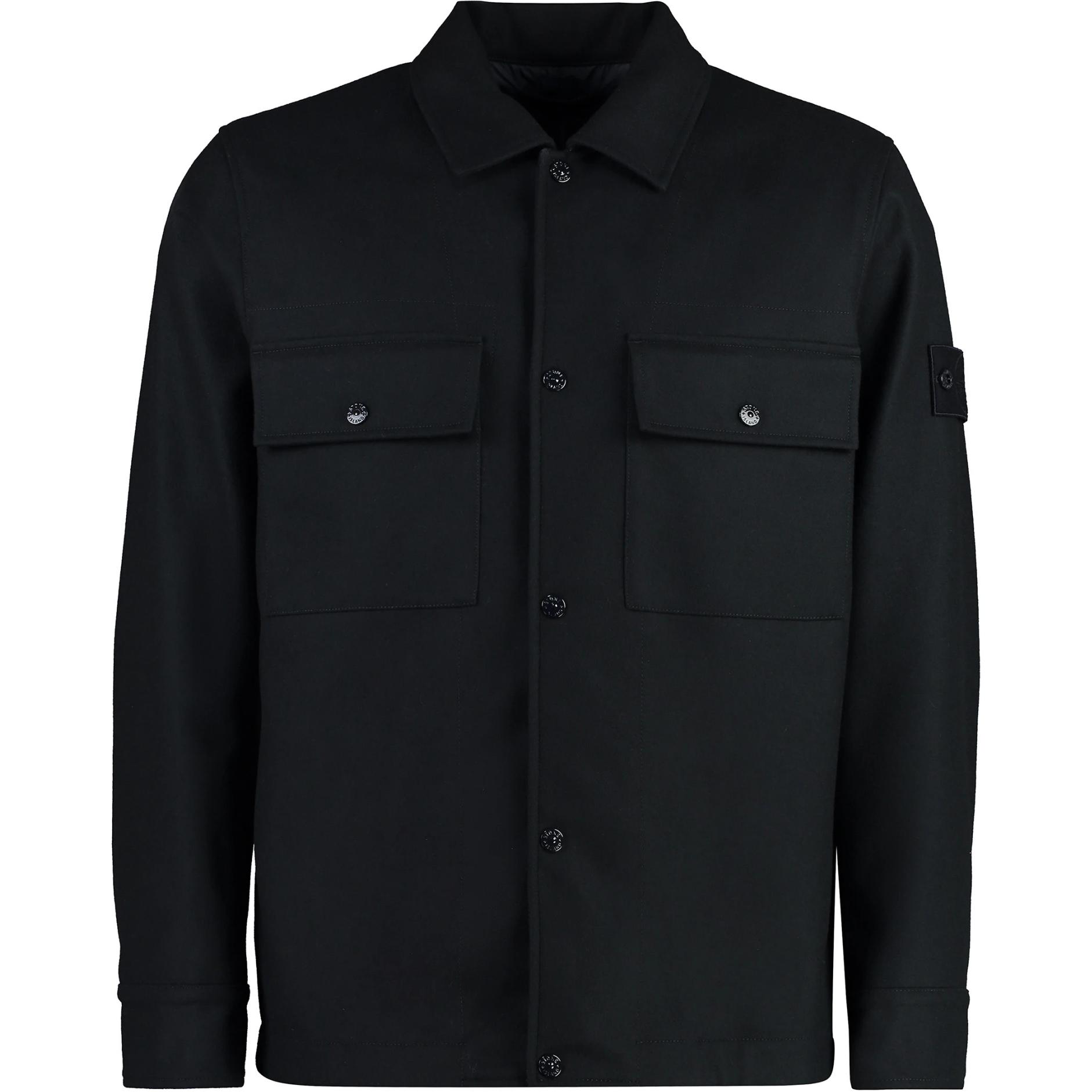 Stone Island Blue Solid Color Button-Up Long Sleeve Jacket 8115120F4-V0020