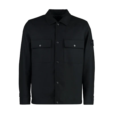 Stone Island Blue Solid Color Button-Up Long Sleeve Jacket 8115120F4-V0020