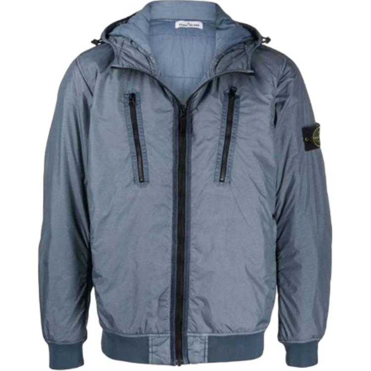 Stone Island Blue Solid Color Zip-Up Hoodie Jacket 751542223-V0046