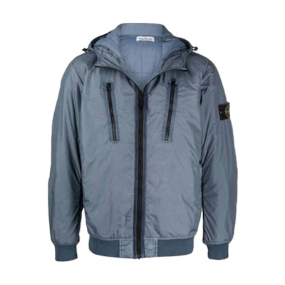 Stone Island Blue Solid Color Zip-Up Hoodie Jacket 751542223-V0046