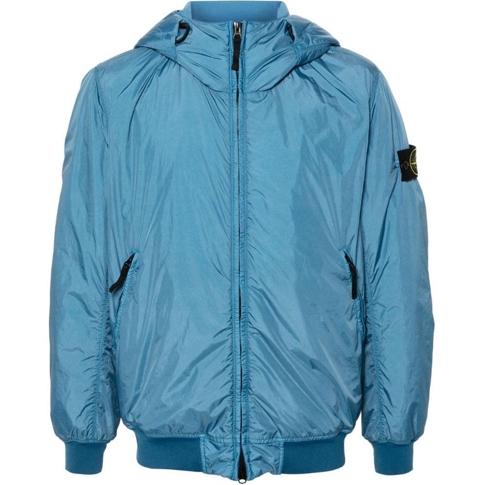 Stone Island Blue Solid Color Zip-Up Hoodie Jacket 811540823-V0024