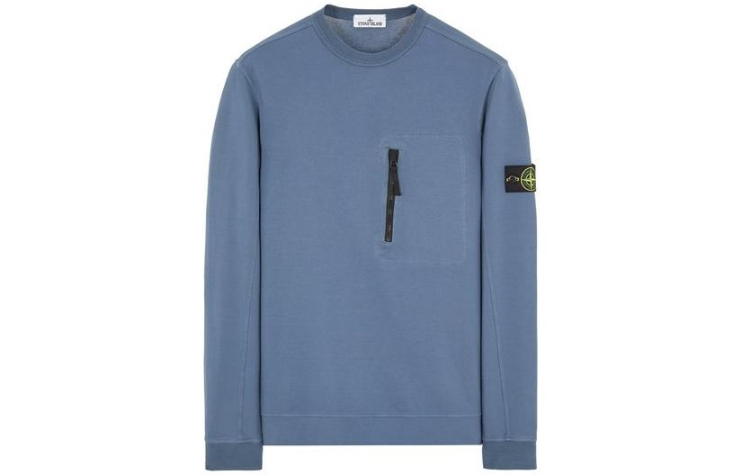 Stone Island Blue Solid Color Zipper Detail Crewneck Sweatshirt 781560352-V0024