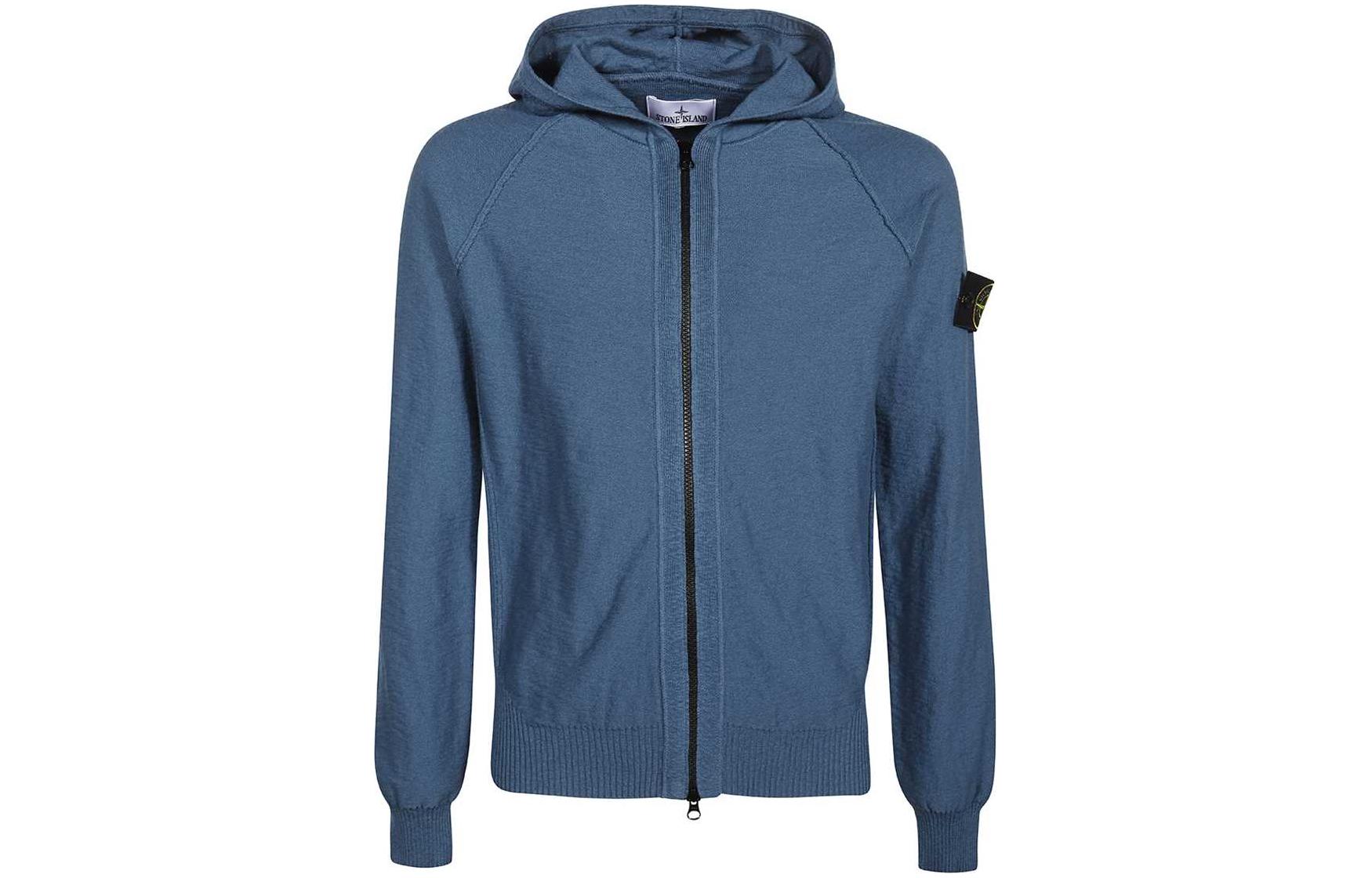 Stone Island Blue Solid Logo Zip-Up Hoodie Jacket 7815503B0-V0024
