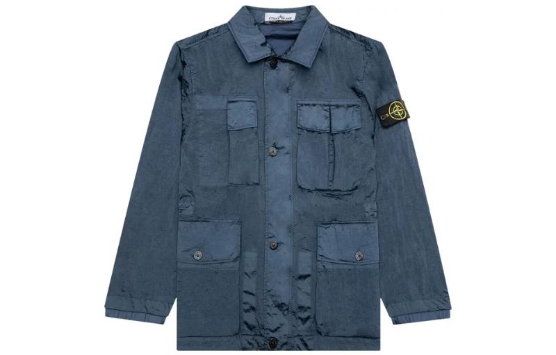 Stone Island Blue Solid Loose-Fit Collared Single-Breasted Jacket 781541620-V0024