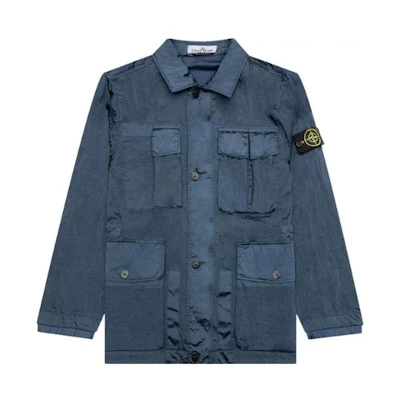 Stone Island Blue Solid Loose-Fit Collared Single-Breasted Jacket 781541620-V0024