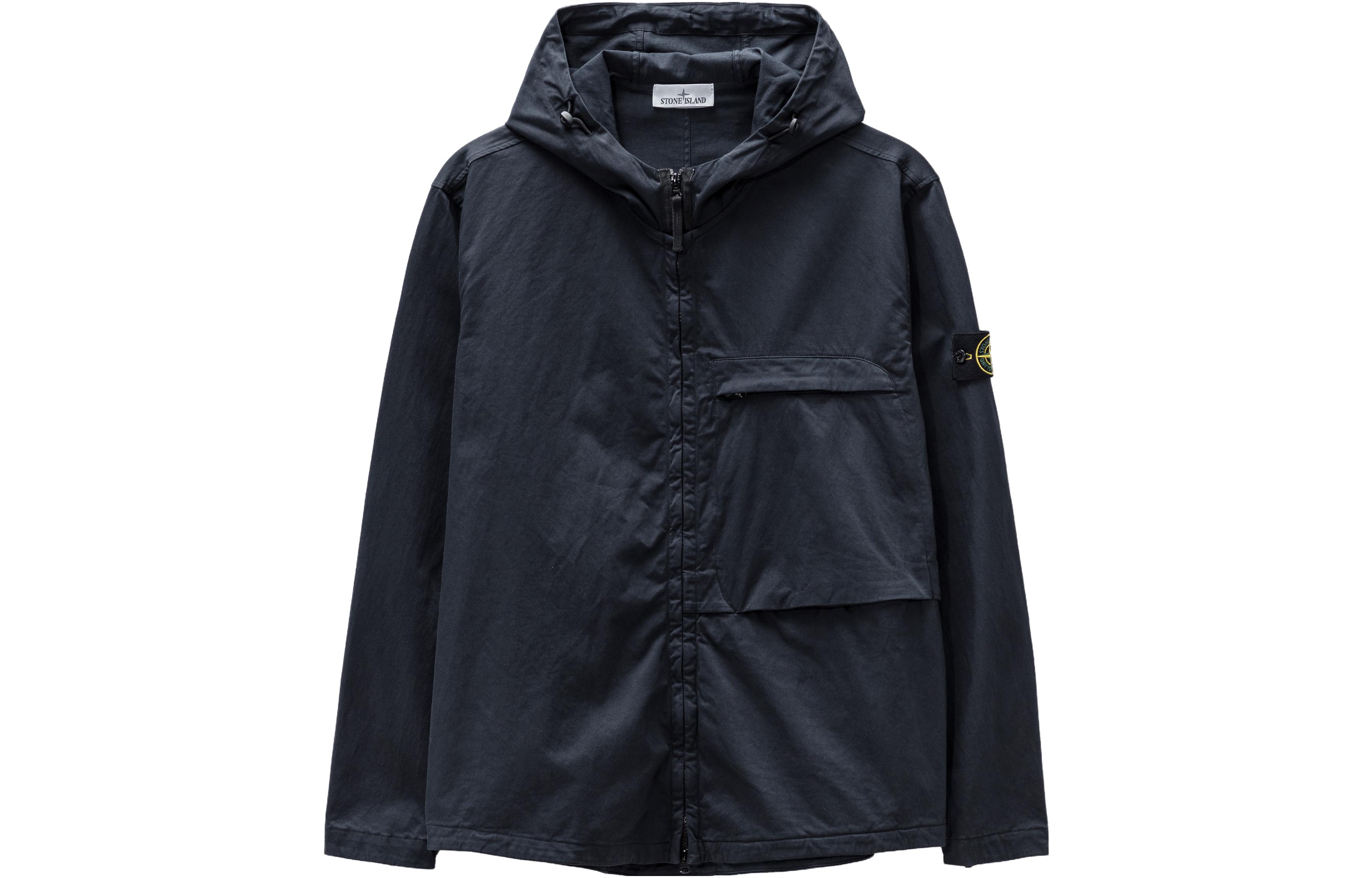 Stone Island Blue Solid Zip-Up Hoodie Jacket with Single Pocket 791511414-V0020