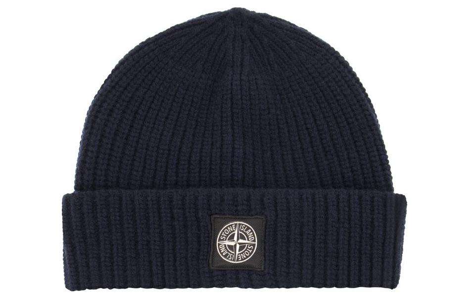 Stone Island Blue Wool Knit Beanie Hat with Logo Design for Men. 7915N10B5A0020