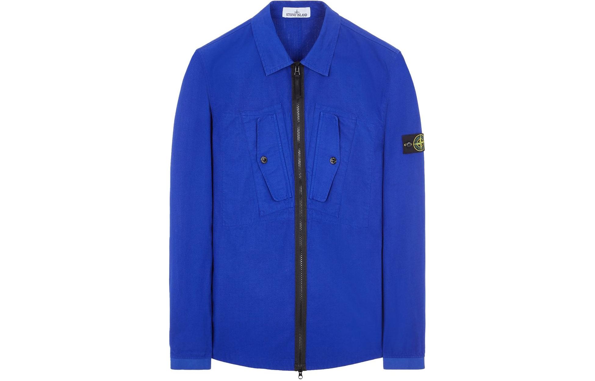 Stone Island Blue Zip-Up Badge Logo Long-Sleeve Jacket for Men 791511112-V0022