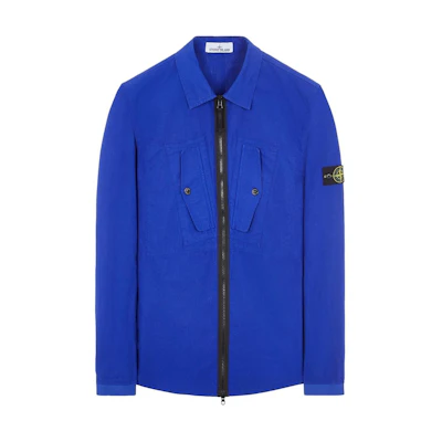 Stone Island Blue Zip-Up Badge Logo Long-Sleeve Jacket for Men 791511112-V0022