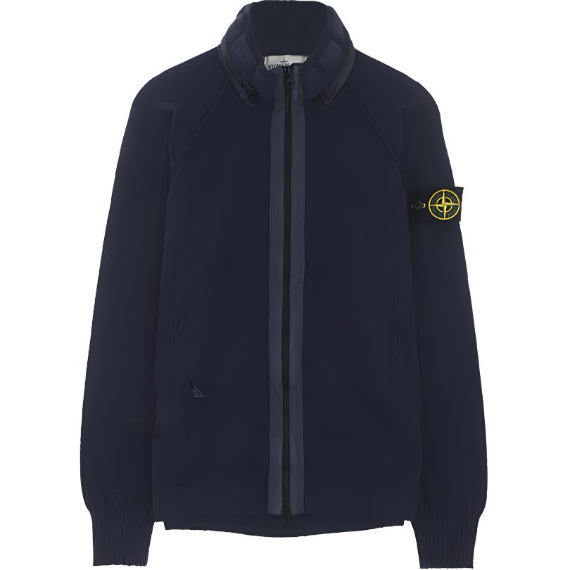 Stone Island Blue Zip-Up High-Collar Jacket with Logo Patch 7015518B0-V0028