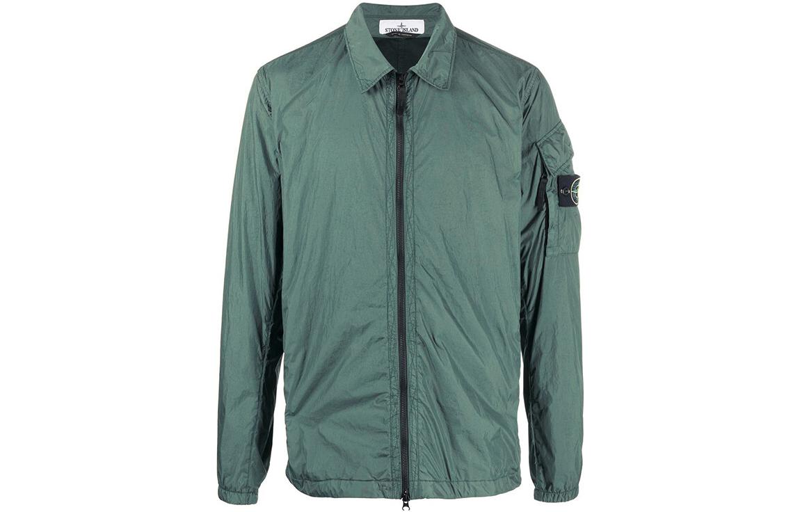 Stone Island Blue Zip-Up Jacket with Logo Patch and Collar 771510223-V0057