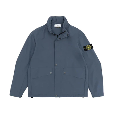 Stone Island Blue Zip-Up Logo Jacket - Solid Color, Loose Fit Long Sleeve 801540327-V0024