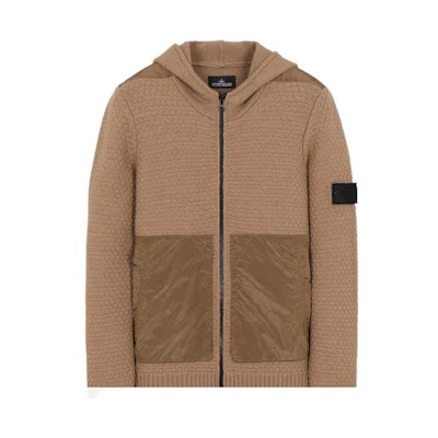 Stone Island Brown Patchwork Hooded Zip-Up Jacket 7119502D1-V0096