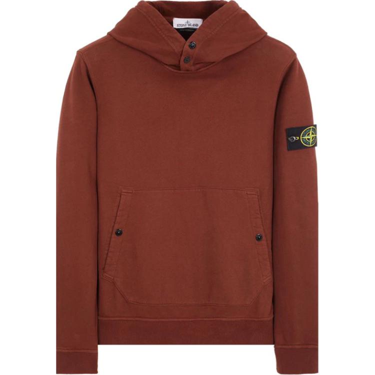 Stone Island Brown Solid Color Logo Hoodie for Men with Long Sleeves and Pocket 791561720-V0077