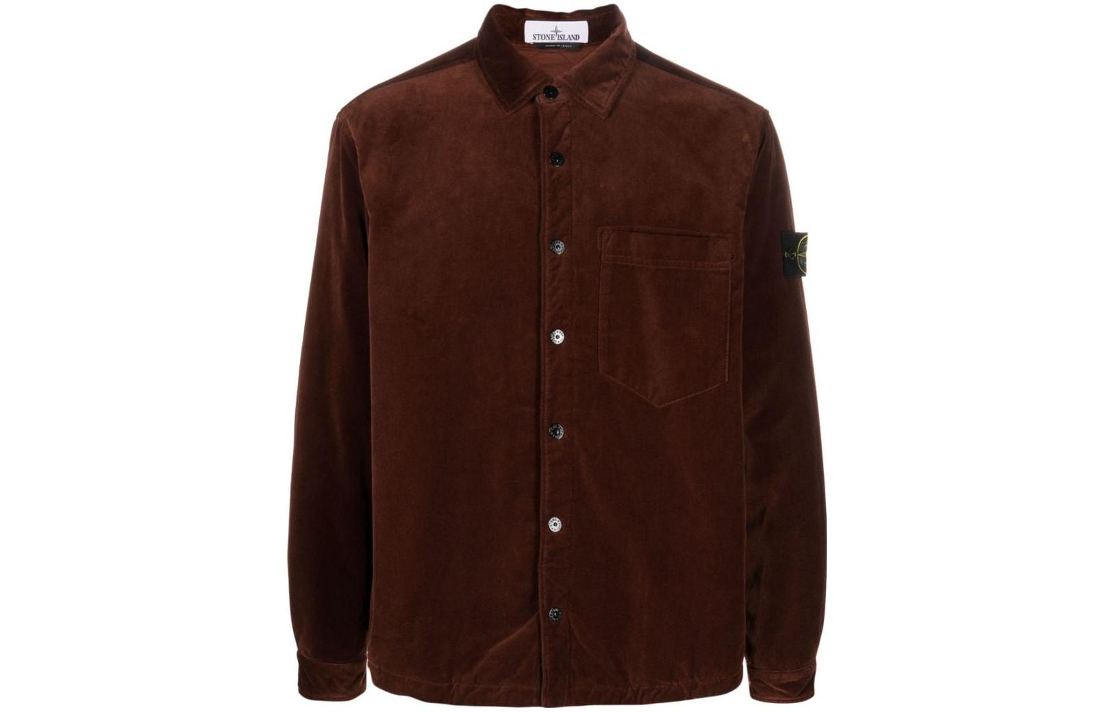 Stone Island Brown Solid Color Long Sleeve Button-Up Jacket 791511709-V0077