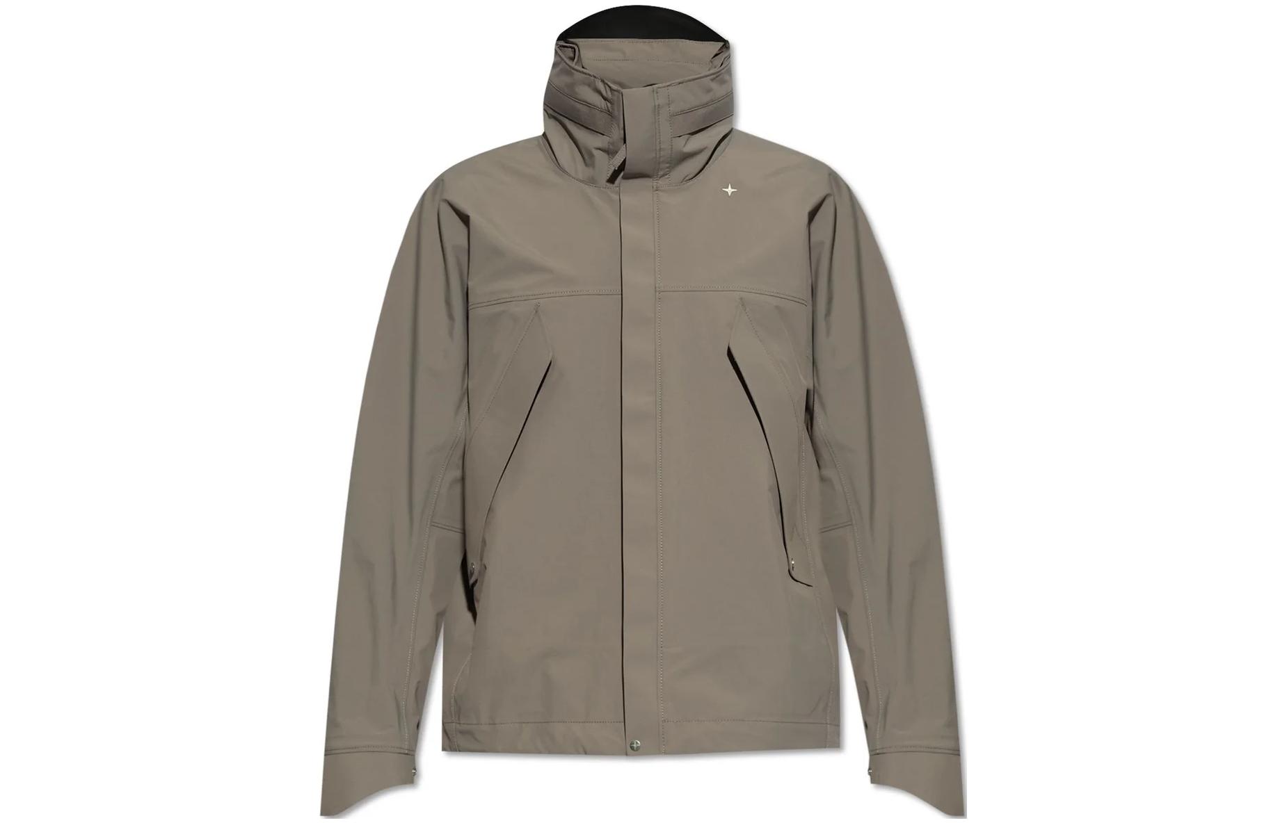 Stone Island Brown Solid Color Slim Fit Zip-Up Hooded Jacket 8015430G10-V0092