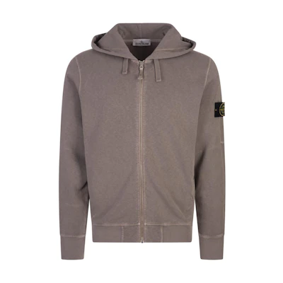 Stone Island Brown Solid Color Zip-Up Hoodie Jacket for Men 801563160-V0192