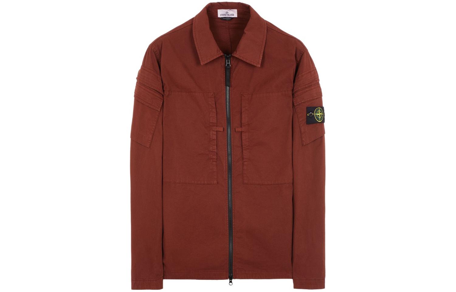 Stone Island Brown Zip-Up Jacket with Badge and Pockets 791510610-V0077