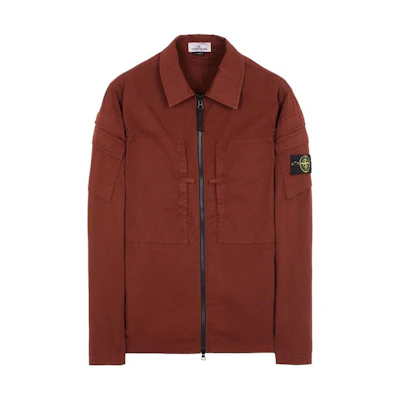 Stone Island Brown Zip-Up Jacket with Badge and Pockets 791510610-V0077