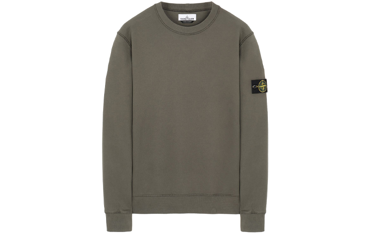 Stone Island Brushed Cotton Badge Crewneck Sweatshirt Men’s Moss Green 731563020-V0059