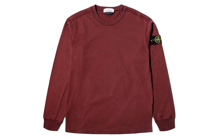 Stone Island Brushed Cotton Badge Crewneck Sweatshirt Maroon 731563020-V0011