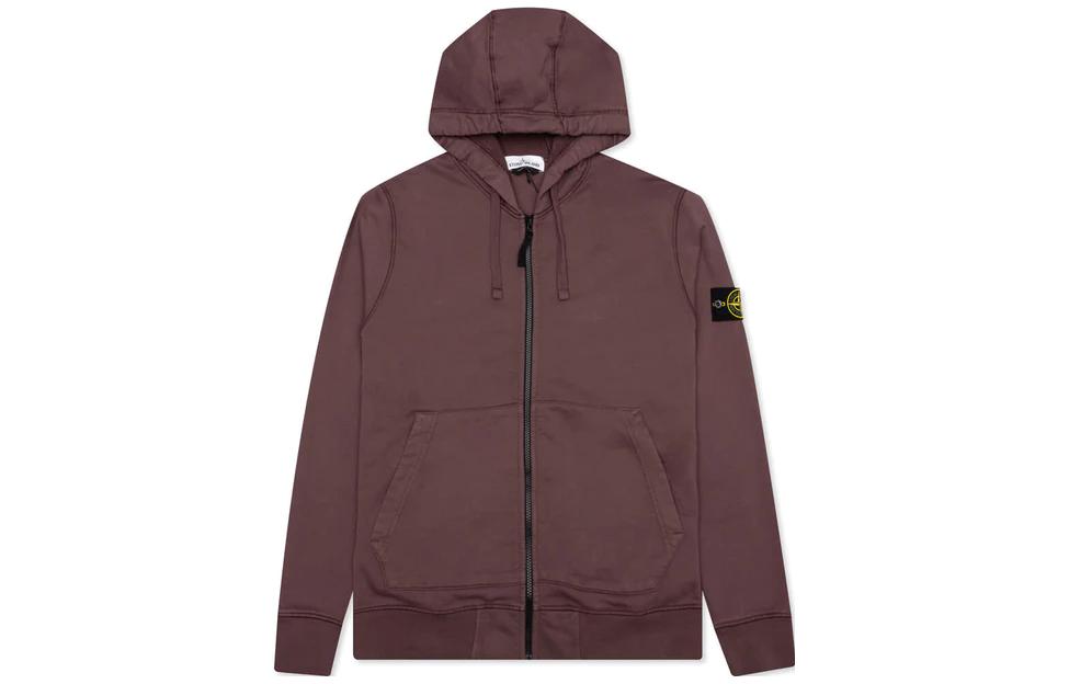 Stone Island Burgundy Full-Zip Hoodie with Logo Patch 741564251-V0011