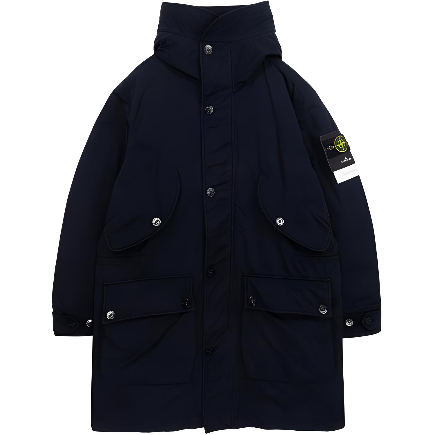 Stone Island Button-Up Hooded Jacket Navy Blue Long Sleeve Outerwear 771570449-V0020