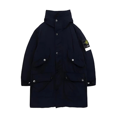 Stone Island Button-Up Hooded Jacket Navy Blue Long Sleeve Outerwear 771570449-V0020