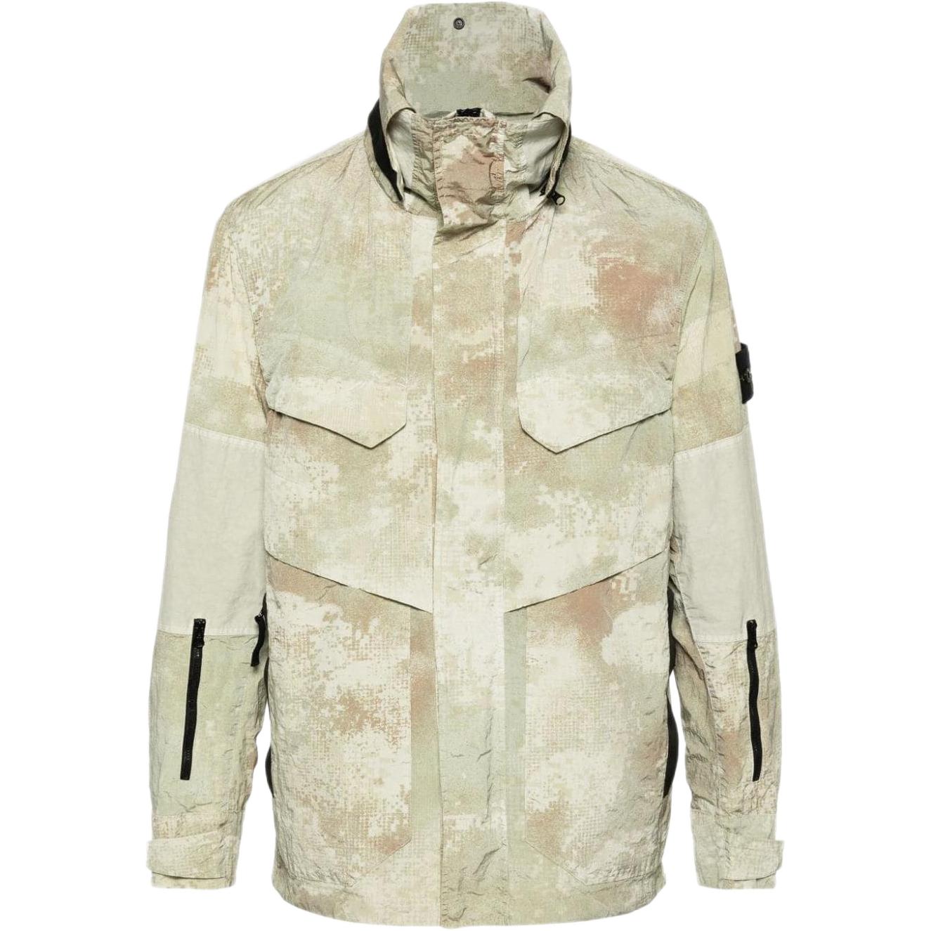 Stone Island Camouflage Full-Print Zip-Up Jacket Sage Green  Outerwear 8015438E1-V0091
