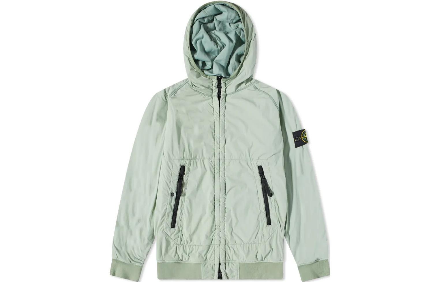 Stone Island Casual Solid Color Zip Hoodie Jacket Gray-Green 771542028-V0055