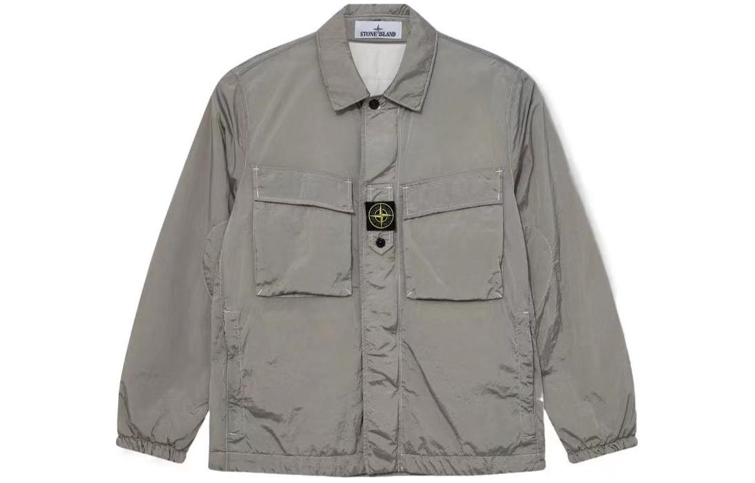 Stone Island Cement Gray Single-Breasted Collared Jacket 7915Q0819-V0097