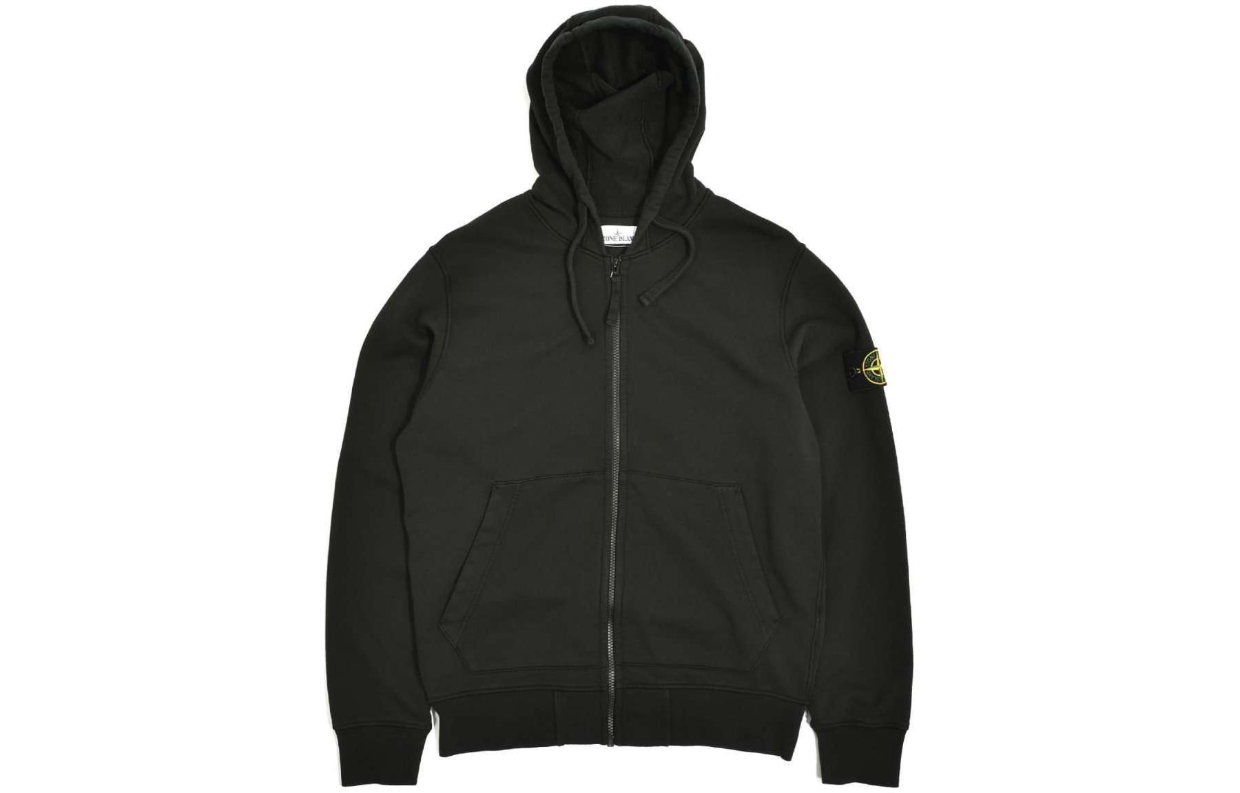 STONE ISLAND Classic Black Hoodie with Zipper and Badge - Unisex Lightweight Style 721564251-V0029