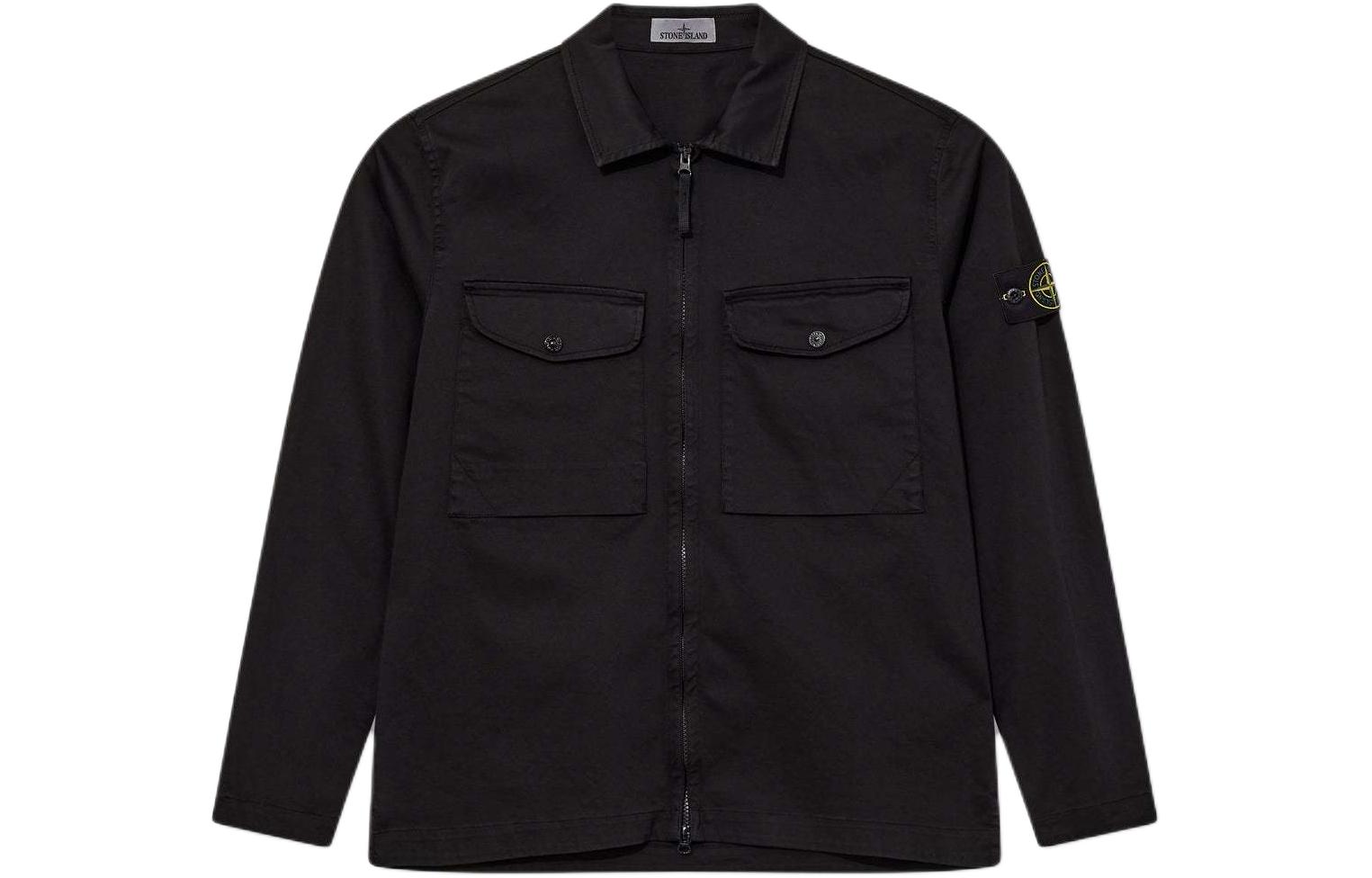 STONE ISLAND Classic Clean Fit Black Long Sleeve Zip-Up Jacket for Men. 801510812-V0029