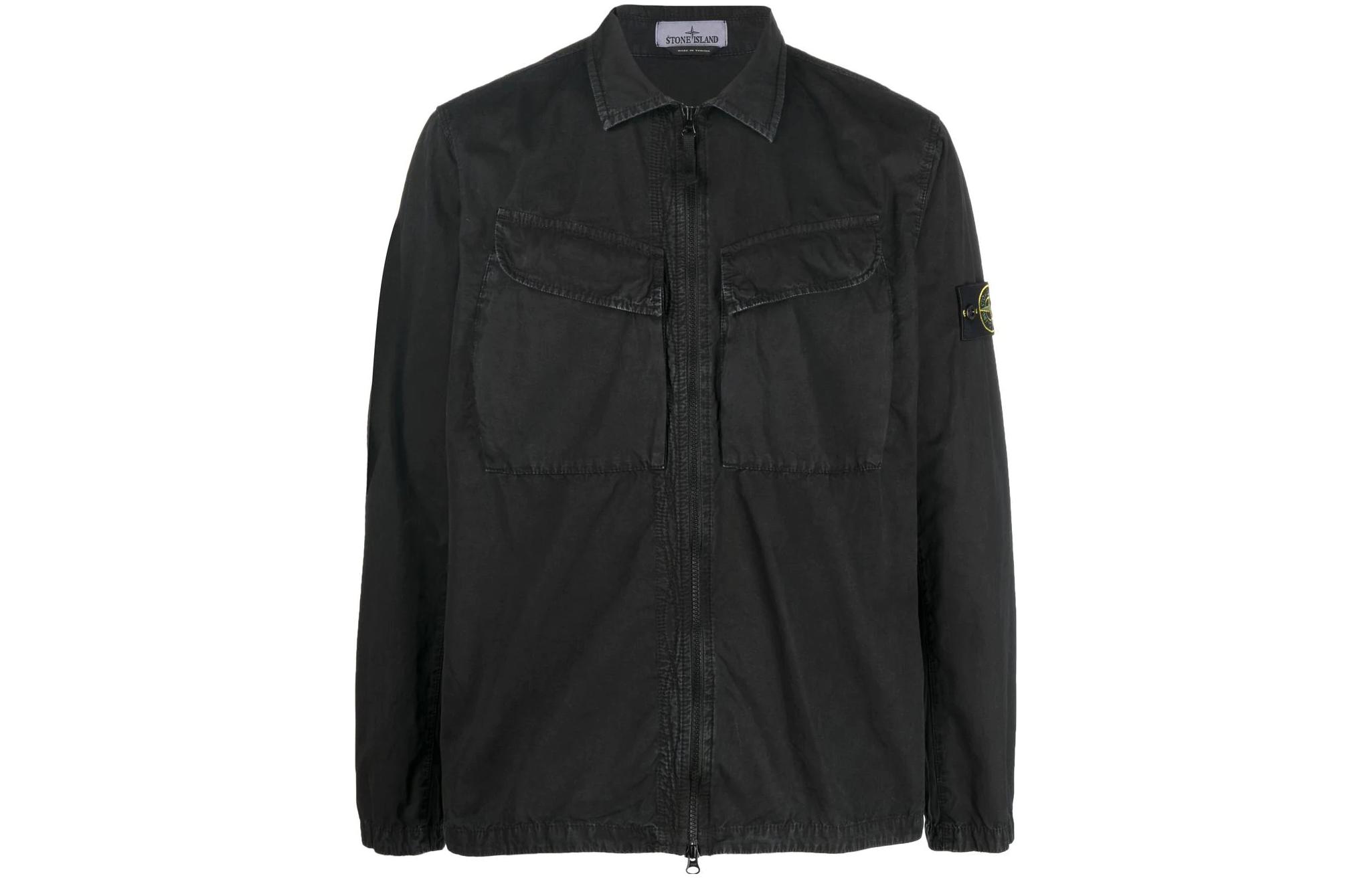 Stone Island Classic Cleanfit Double Pocket Washed Zip Shirt Jacket Black 7715101WN-V0129