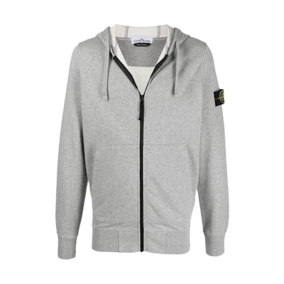 STONE ISLAND Classic CLEANFIT Logo Patch Zip Hoodie Jacket Men Grey Beige 741564251-V0M64