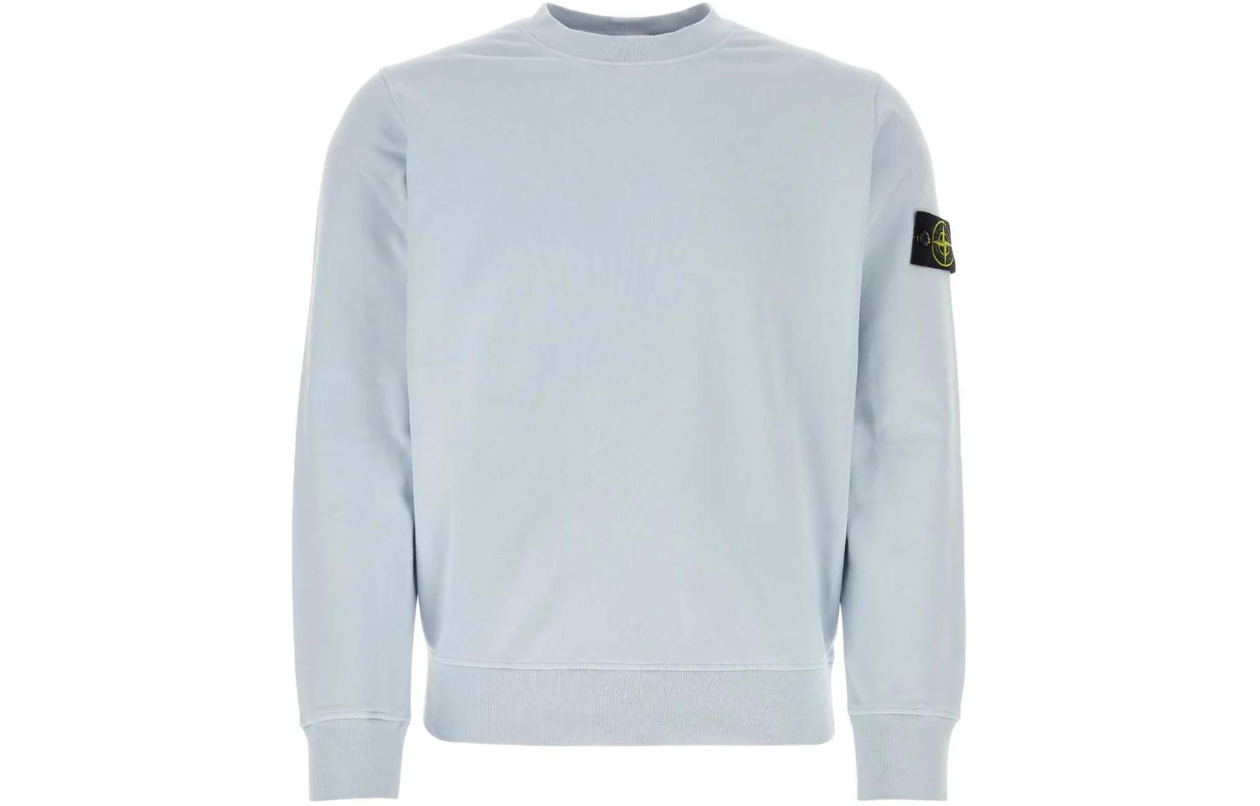STONE ISLAND Classic Crewneck Logo Badge Sweatshirt Unisex Frost Blue. 801563051-V0041