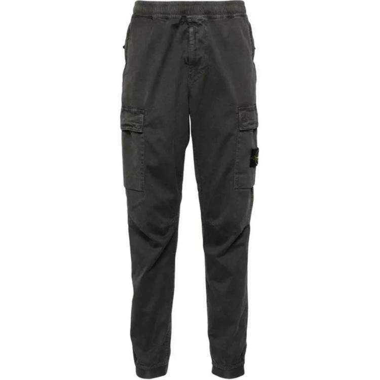 STONE ISLAND Classic Gray Mid-Rise Elastic Straight-Leg Pants for Men. 8115313L1-V0162