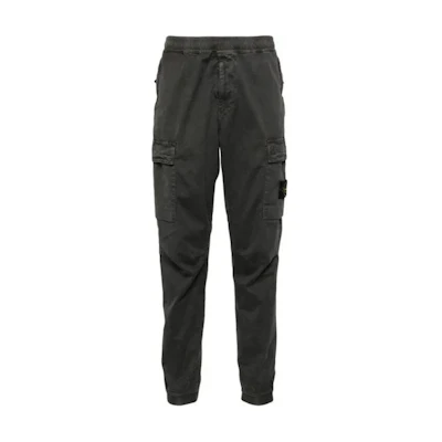 STONE ISLAND Classic Gray Mid-Rise Elastic Straight-Leg Pants for Men. 8115313L1-V0162