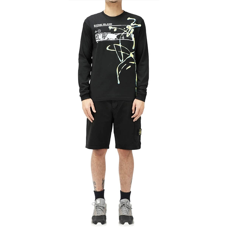 Details for STONE ISLAND Seluar Pendek Logo Hitam Kasual Musim Bunga Panas. 721564651-V0029