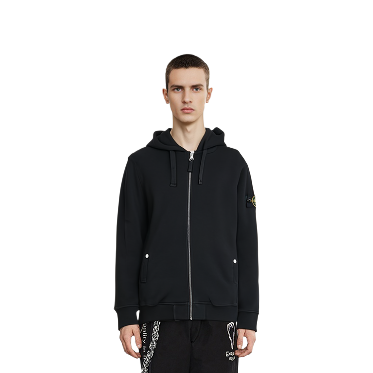 STONE ISLAND Classic Logo Zip Hoodie Unisex Black Spring Autumn Sweatshirt 801563160-V0029 圖 4