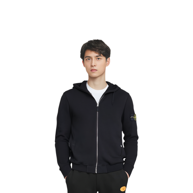 STONE ISLAND Classic Logo Zip Hoodie Unisex Black Spring Autumn Sweatshirt 801563160-V0029 圖 5