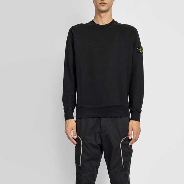 STONE ISLAND Classic Solid Fleece Cotton Crewneck Sweatshirt Black Unisex. 731563020-V0029 圖 4